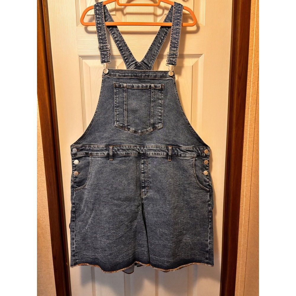 Ava & Viv Womens Plus Size 22 Denim Shortall Overalls Medium Wash Raw Hem